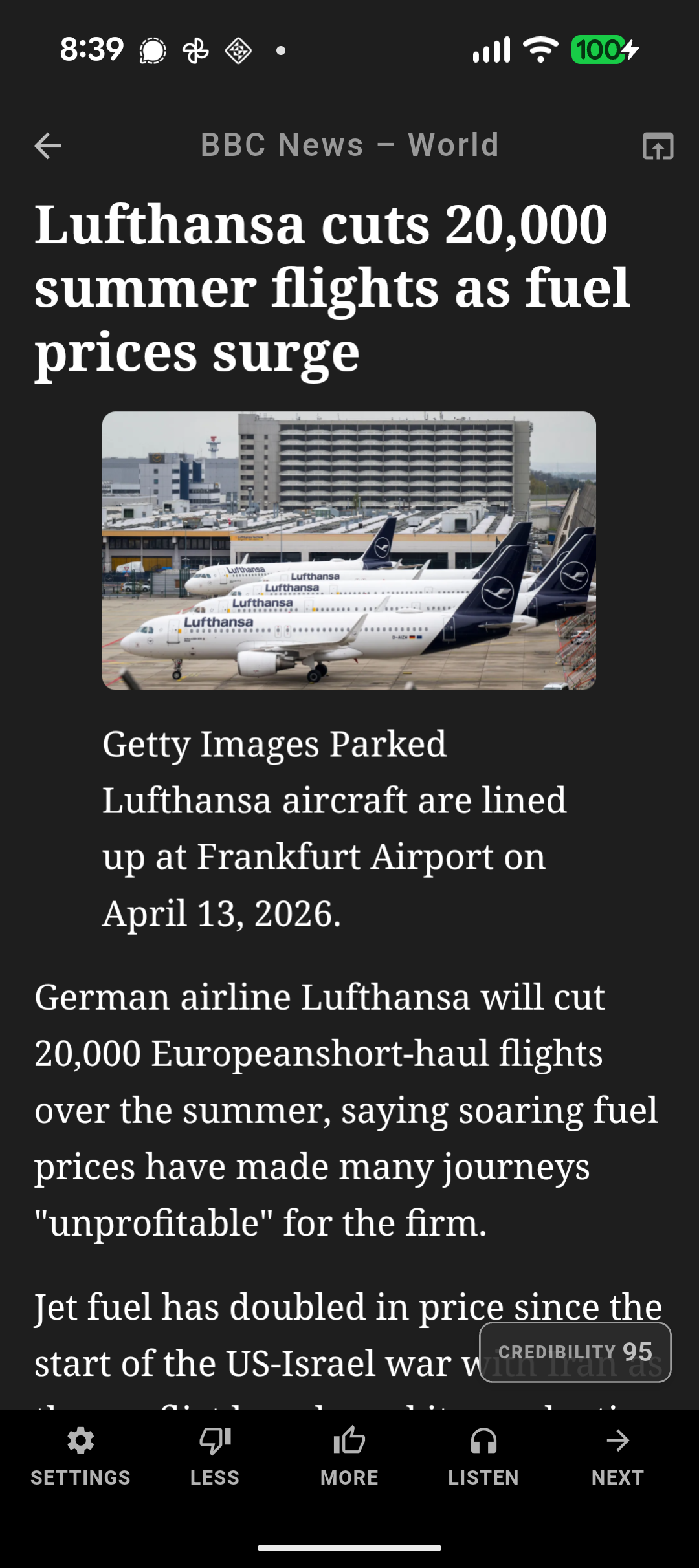 Article open in reader mode with clean typography